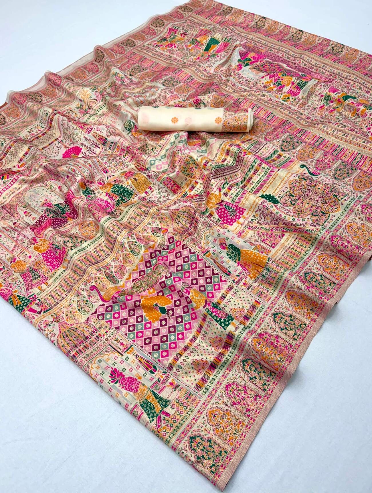 Ratatouille Beige Pashmina Silk Saree With Surpassing Blouse Piece