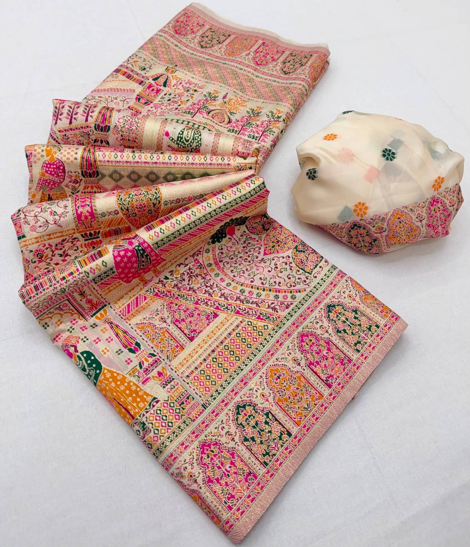 Ratatouille Beige Pashmina Silk Saree With Surpassing Blouse Piece