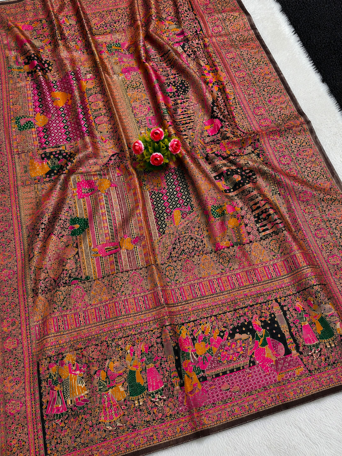 Scrupulous Black Pashmina Silk Saree With Nectarous Blouse Piece