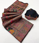 Scrupulous Black Pashmina Silk Saree With Nectarous Blouse Piece