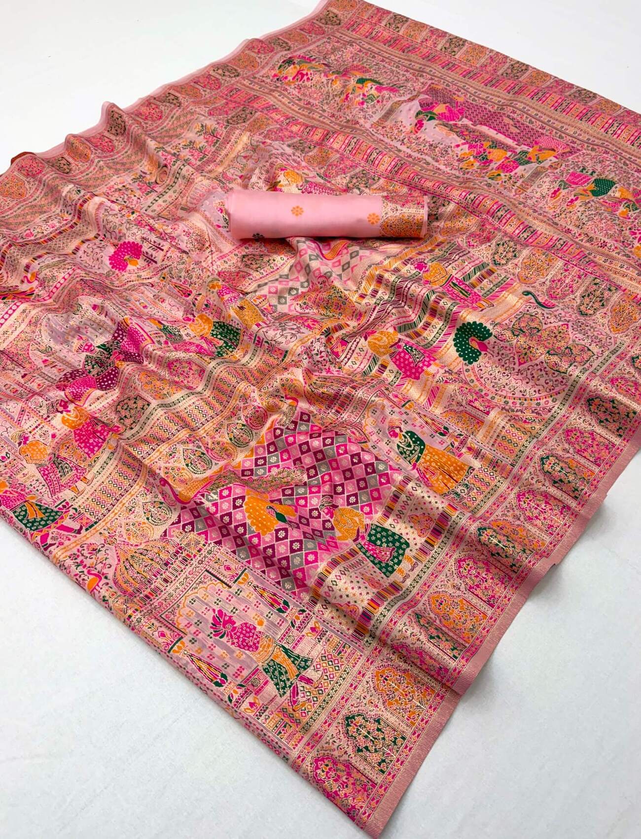 Magnificat Pink Pashmina Silk Saree With Epiphany Blouse Piece