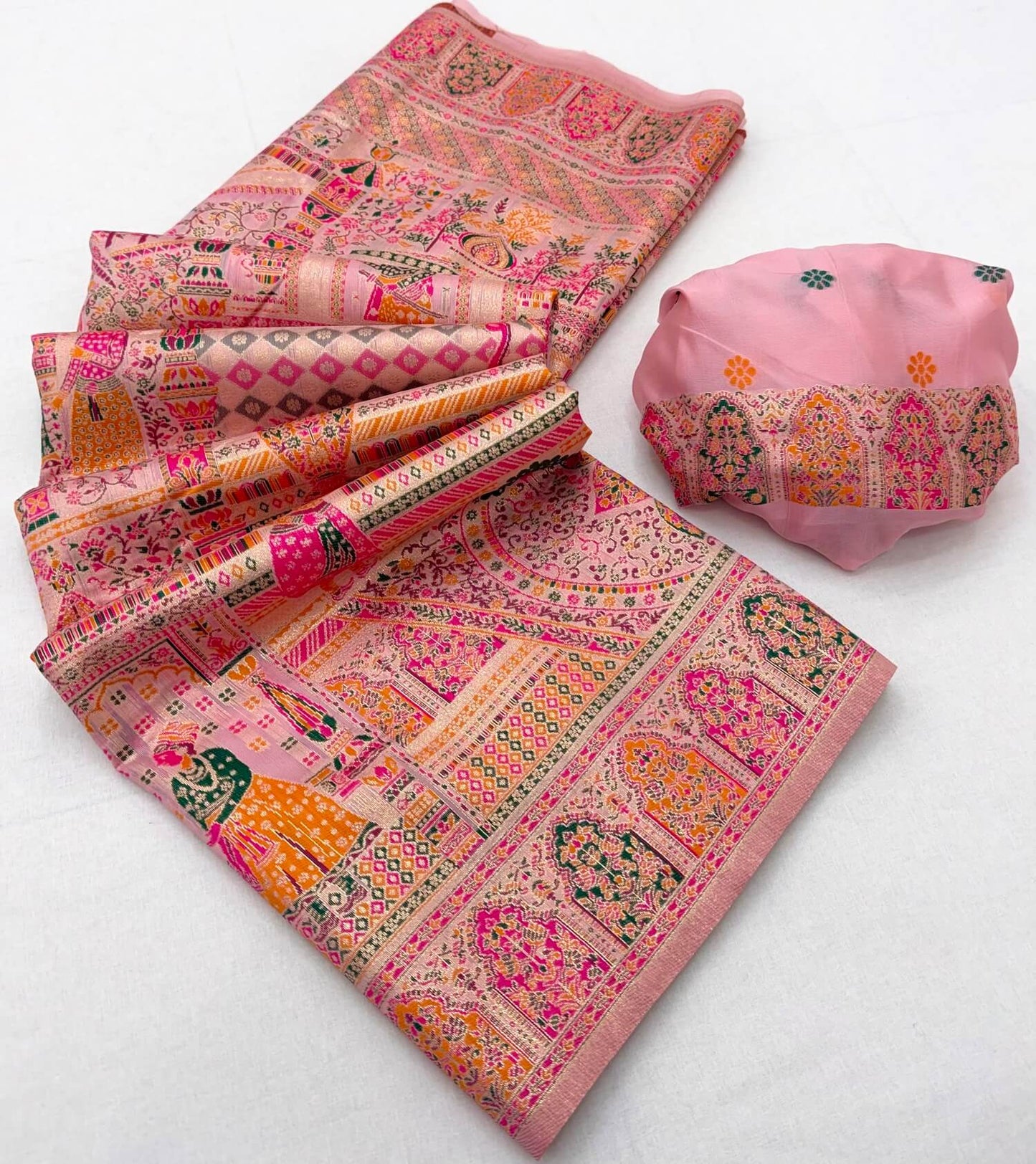 Magnificat Pink Pashmina Silk Saree With Epiphany Blouse Piece