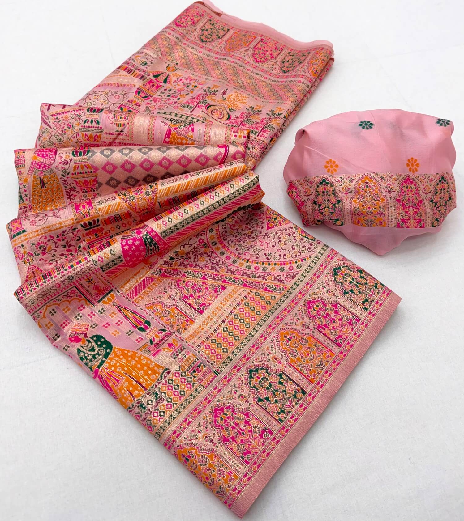 Magnificat Pink Pashmina Silk Saree With Epiphany Blouse Piece