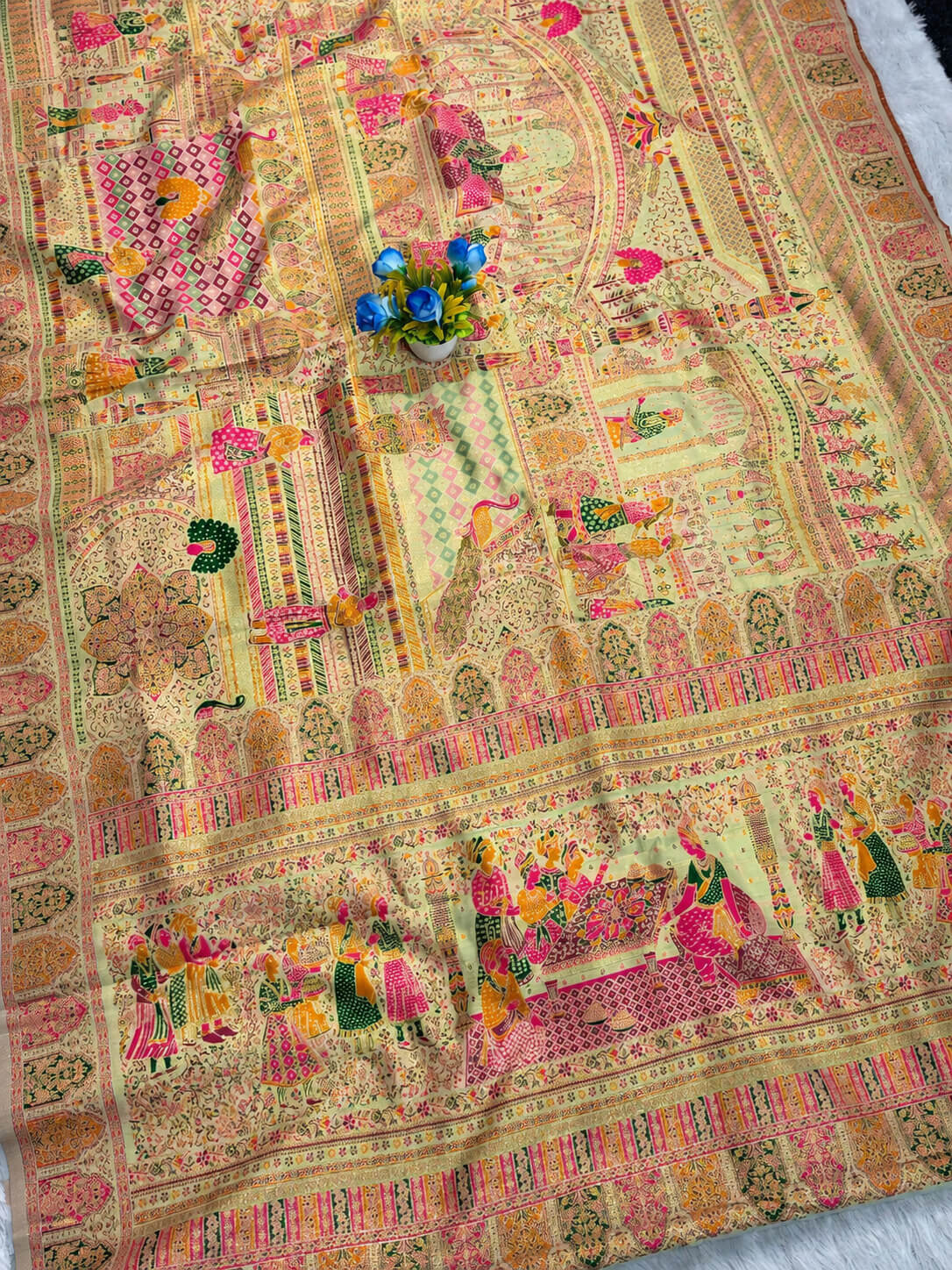 Engaging Pista Pashmina Silk Saree With Charismatic Blouse Piece