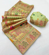 Engaging Pista Pashmina Silk Saree With Charismatic Blouse Piece