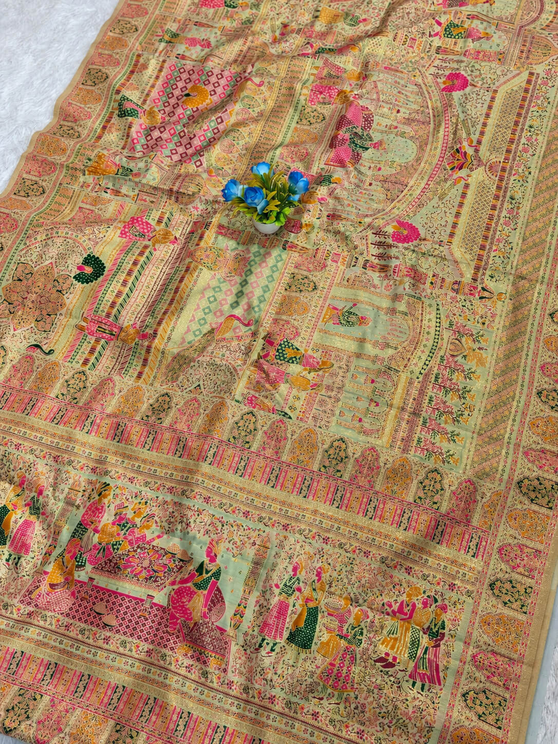 Engaging Pista Pashmina Silk Saree With Charismatic Blouse Piece