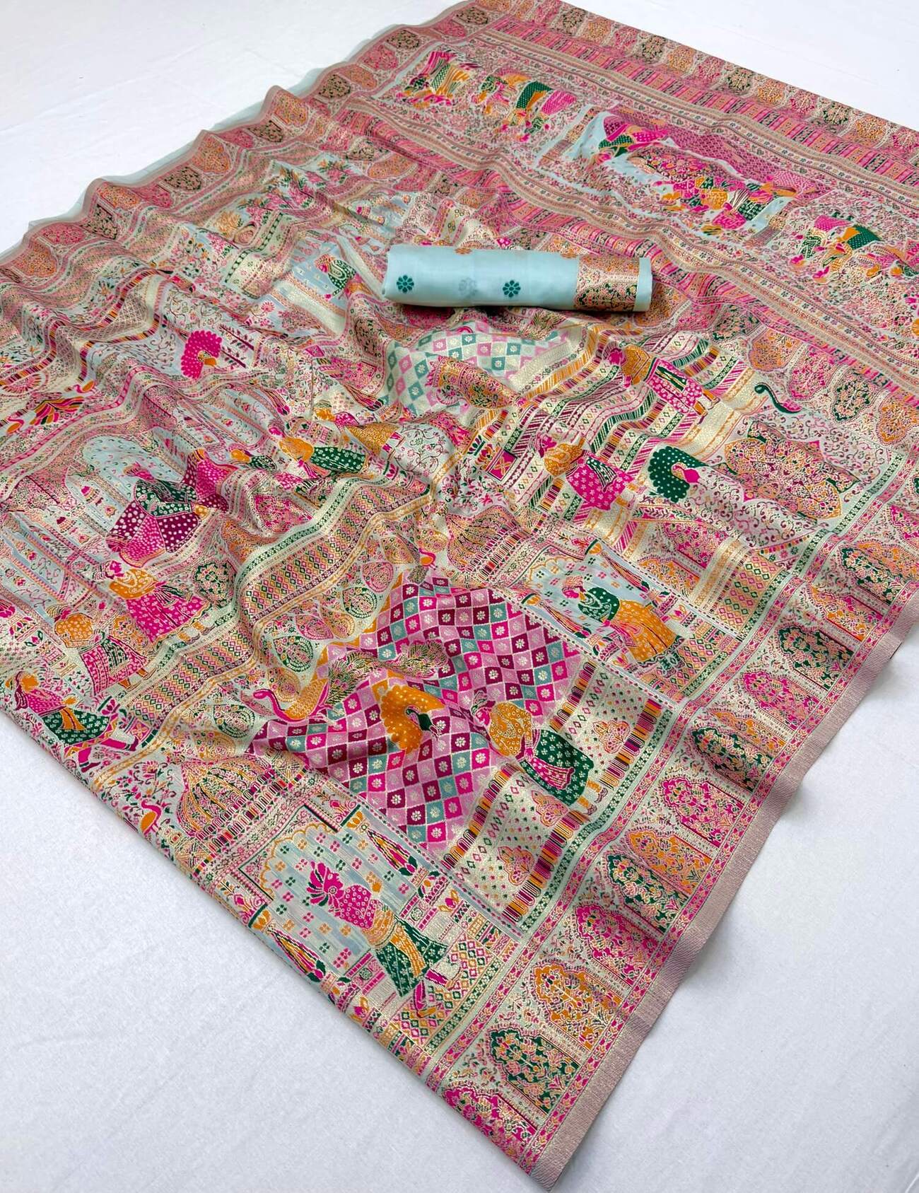 Scrumptious Sky Pashmina Silk Saree With Felicitous Blouse Piece