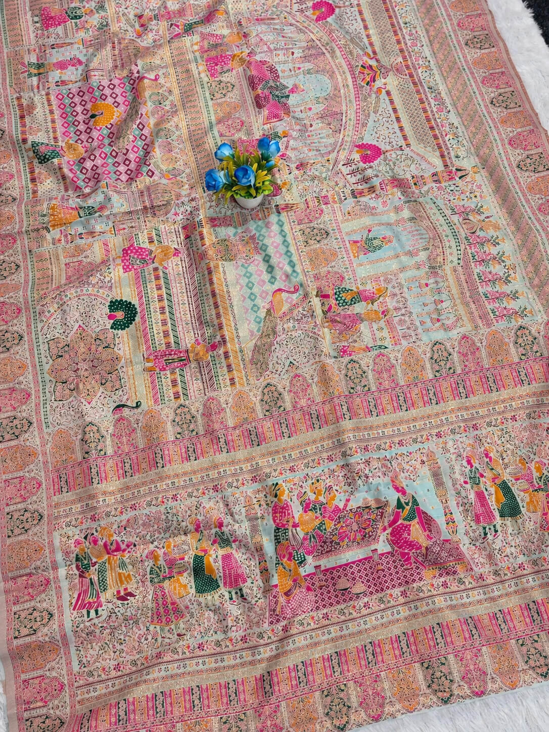 Scrumptious Sky Pashmina Silk Saree With Felicitous Blouse Piece