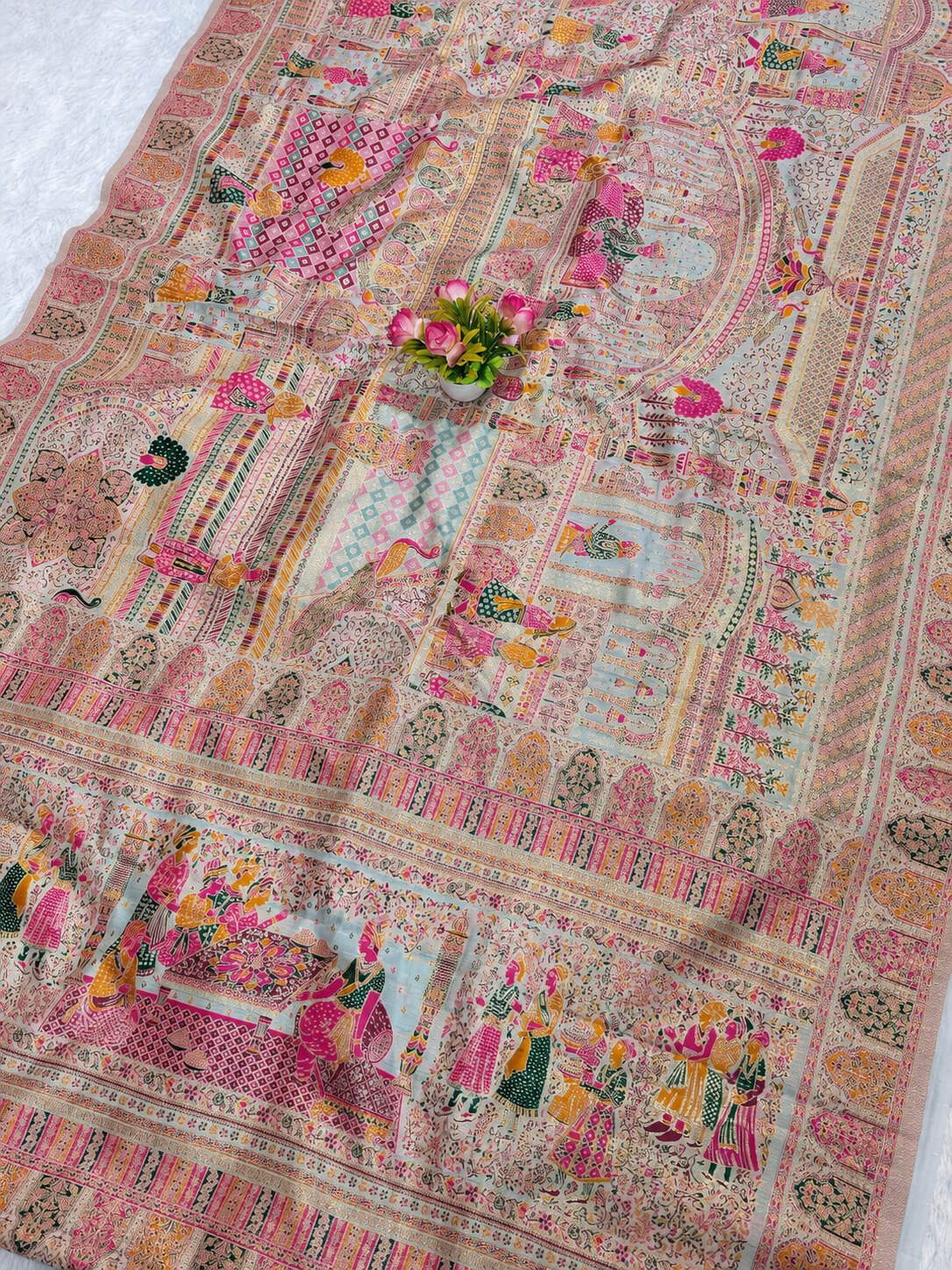 Scrumptious Sky Pashmina Silk Saree With Felicitous Blouse Piece