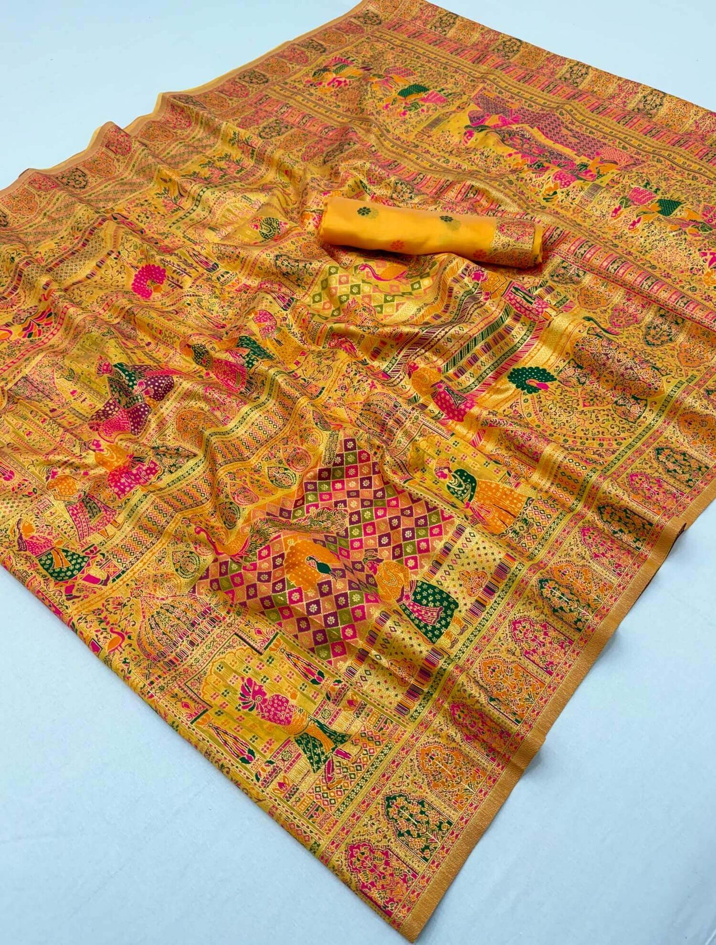 Demesne Yellow Pashmina Silk Saree With Beauteous Blouse Piece
