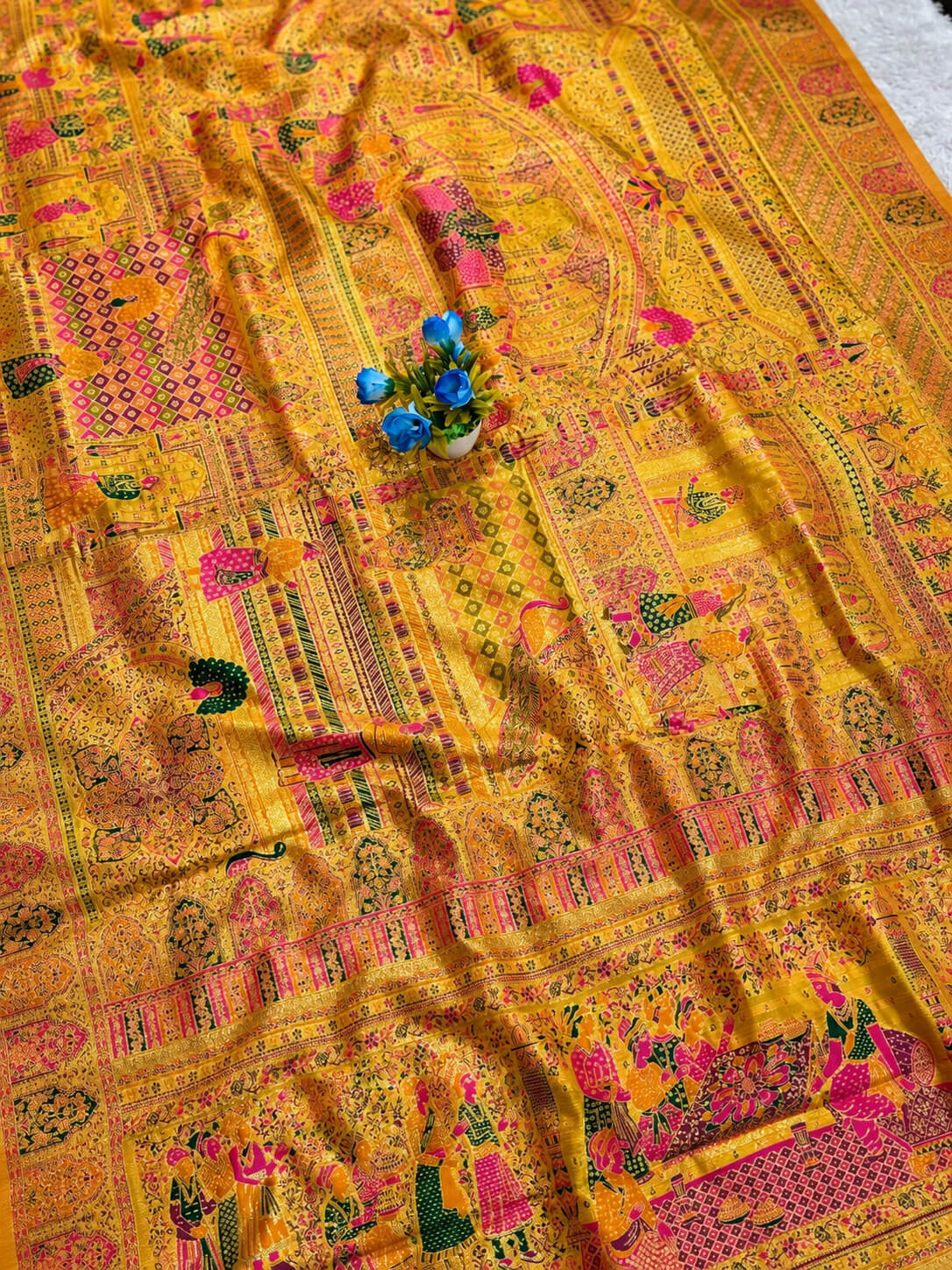 Demesne Yellow Pashmina Silk Saree With Beauteous Blouse Piece