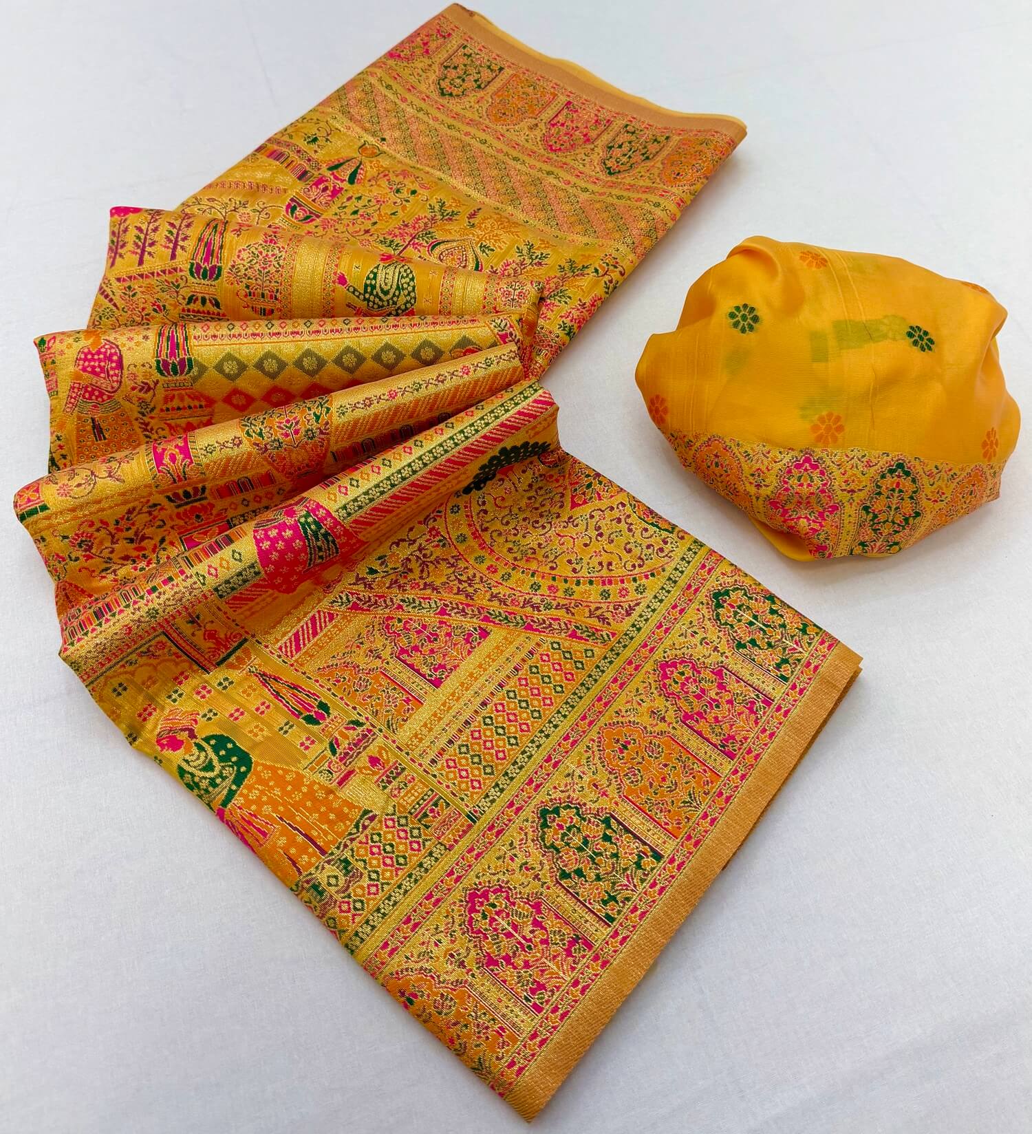 Demesne Yellow Pashmina Silk Saree With Beauteous Blouse Piece