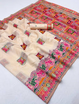 Proficient Beige Pashmina Silk Saree With Dulcet Blouse Piece