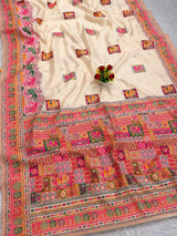 Proficient Beige Pashmina Silk Saree With Dulcet Blouse Piece