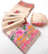 Proficient Beige Pashmina Silk Saree With Dulcet Blouse Piece