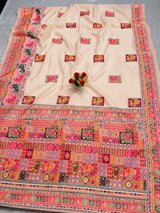 Proficient Beige Pashmina Silk Saree With Dulcet Blouse Piece