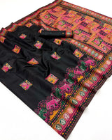 Demanding Black Pashmina Silk Saree With Appealing Blouse Piece