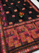 Demanding Black Pashmina Silk Saree With Appealing Blouse Piece