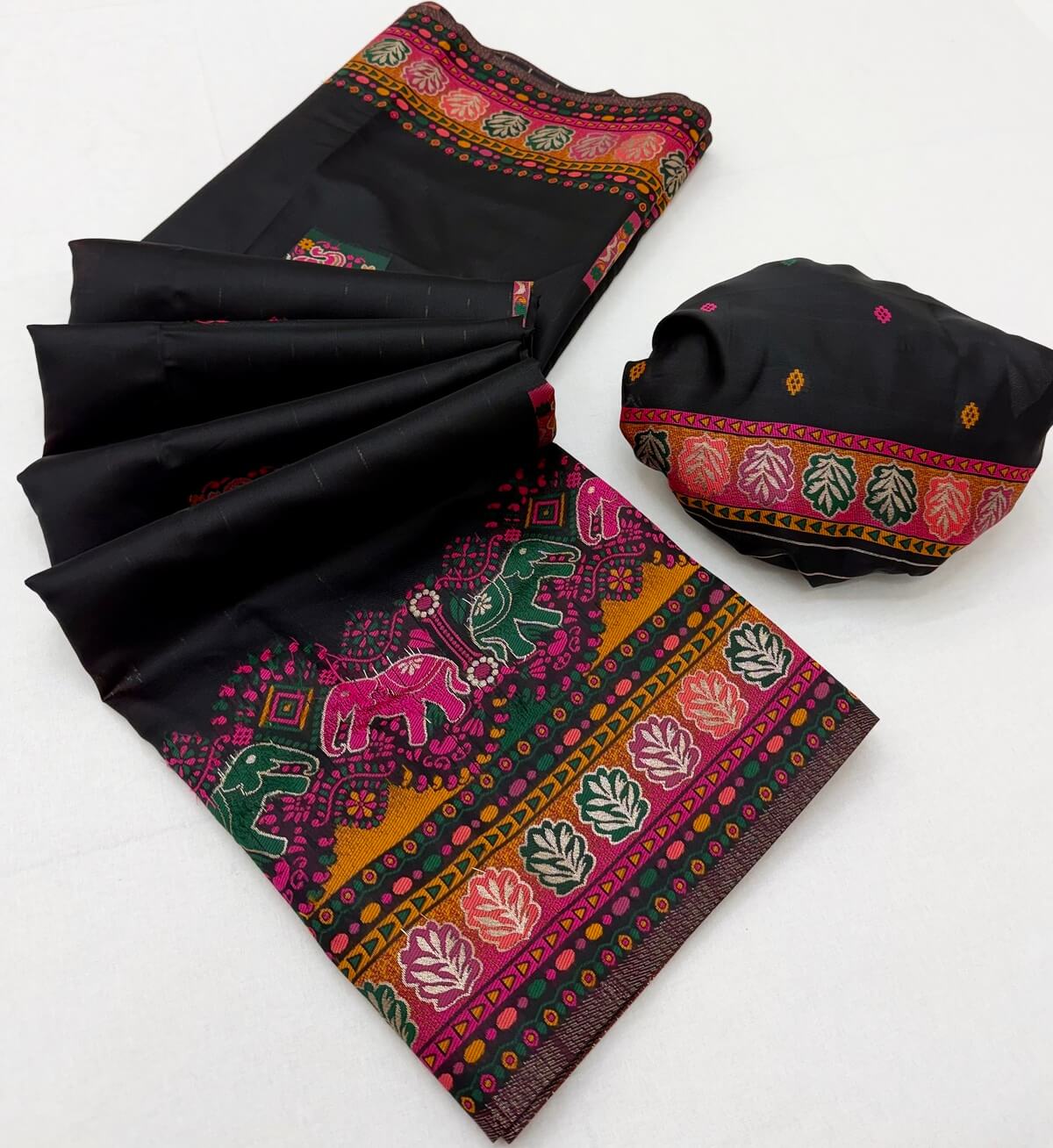 Demanding Black Pashmina Silk Saree With Appealing Blouse Piece
