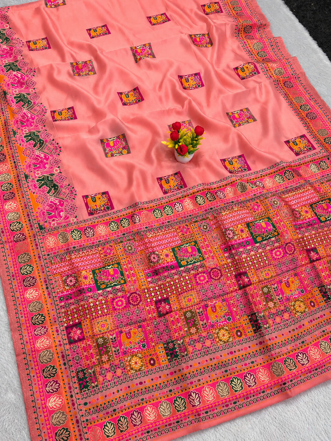 Ethereal Peach Pashmina Silk Saree With Susurrous Blouse Piece