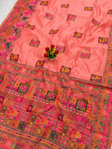 Ethereal Peach Pashmina Silk Saree With Susurrous Blouse Piece