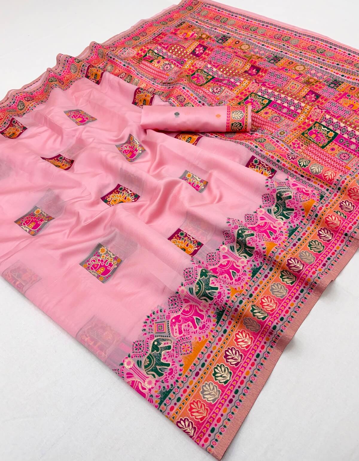 Palimpsest Pink Pashmina Silk Saree With Lagniappe Blouse Piece