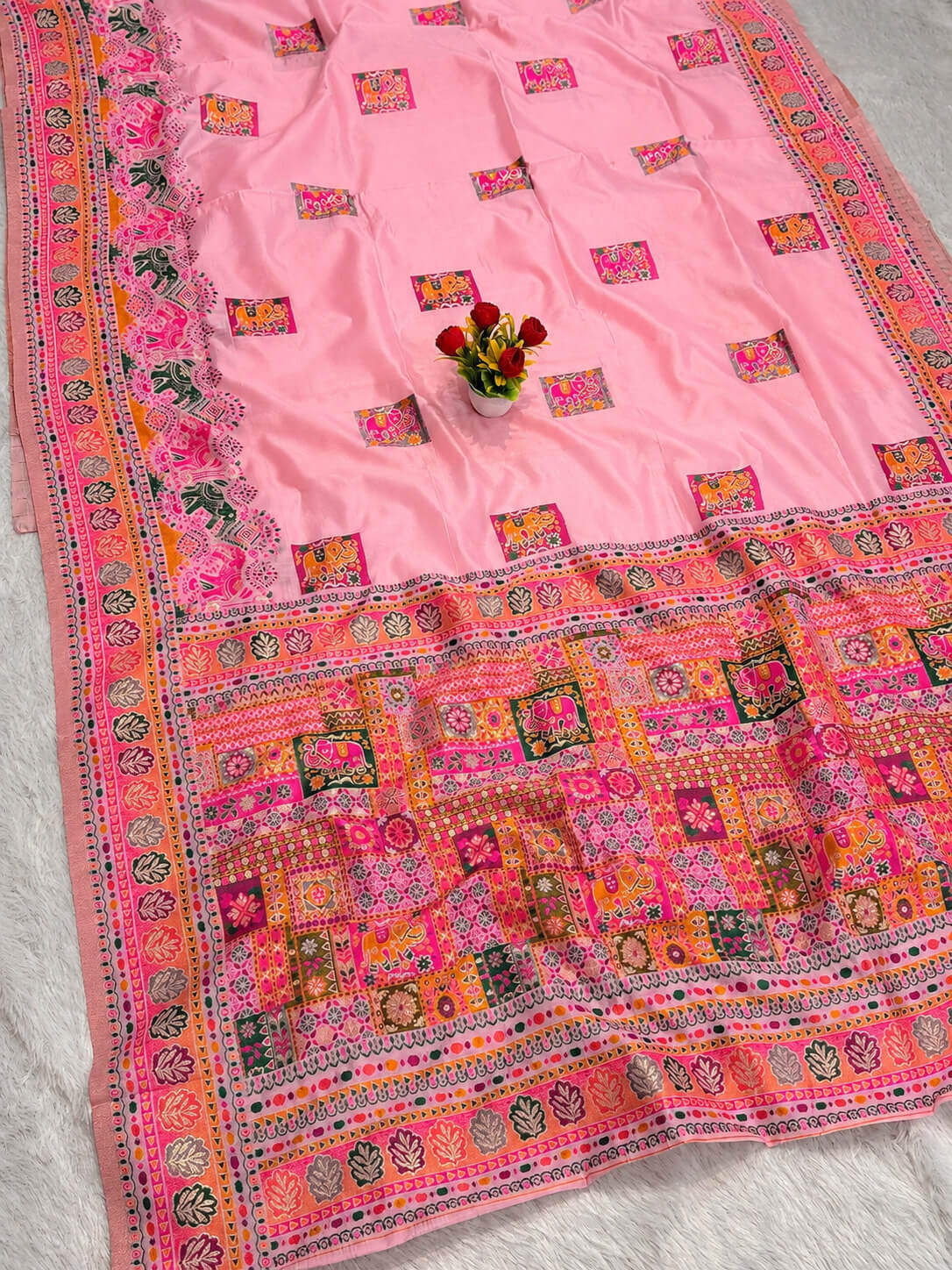 Palimpsest Pink Pashmina Silk Saree With Lagniappe Blouse Piece