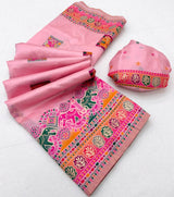 Palimpsest Pink Pashmina Silk Saree With Lagniappe Blouse Piece
