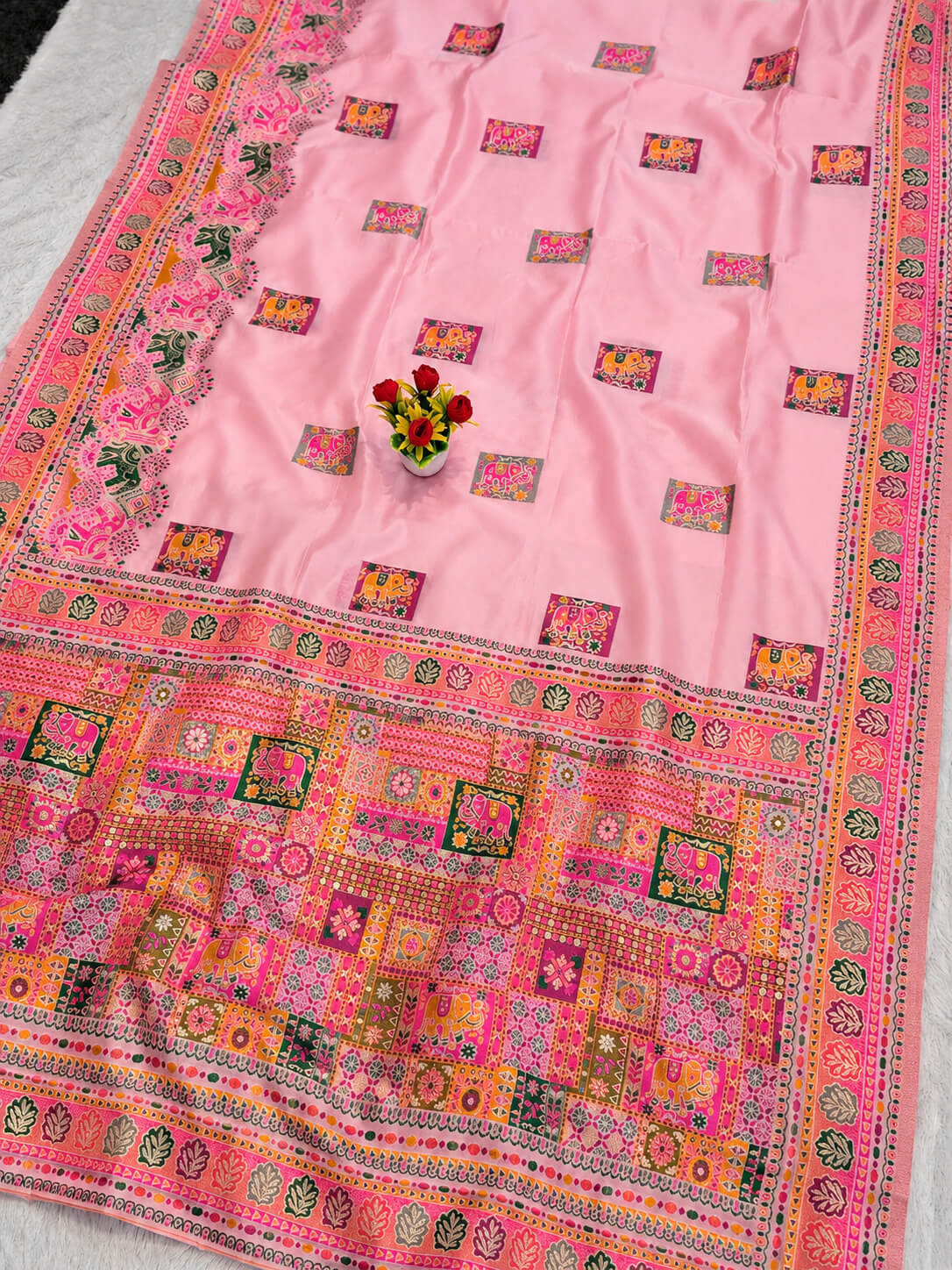 Palimpsest Pink Pashmina Silk Saree With Lagniappe Blouse Piece