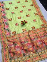 Hypnotic Pista Pashmina Silk Saree With Classy Blouse Piece