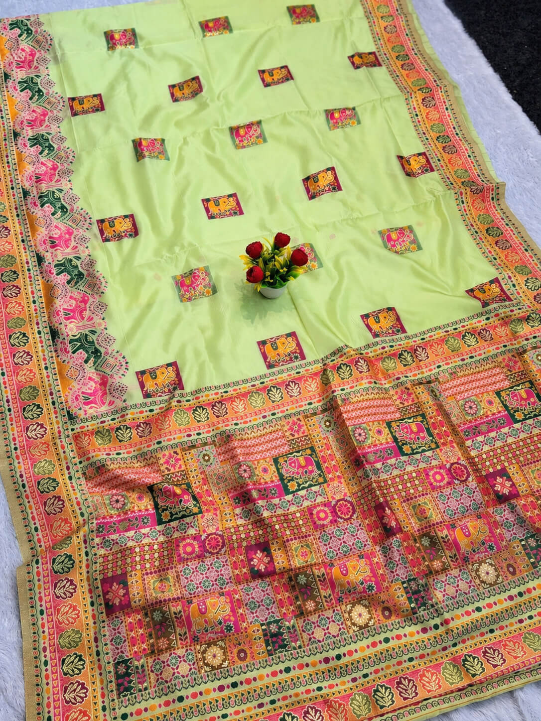 Hypnotic Pista Pashmina Silk Saree With Classy Blouse Piece