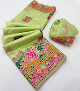 Hypnotic Pista Pashmina Silk Saree With Classy Blouse Piece
