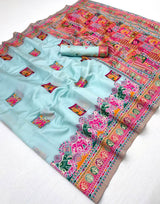 Enticing Sky Pashmina Silk Saree With Allure Blouse Piece