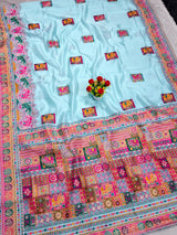 Enticing Sky Pashmina Silk Saree With Allure Blouse Piece