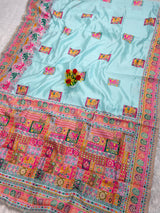 Enticing Sky Pashmina Silk Saree With Allure Blouse Piece