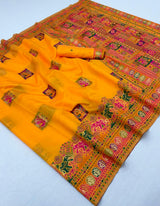 Confounding Yellow Pashmina Silk Saree With Prettiest Blouse Piece
