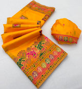 Confounding Yellow Pashmina Silk Saree With Prettiest Blouse Piece