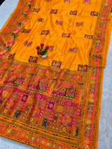 Confounding Yellow Pashmina Silk Saree With Prettiest Blouse Piece