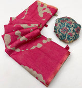 Eloquence Dark Pink Printed Cotton Silk Saree With Majesty Blouse Piece