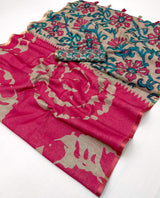 Eloquence Dark Pink Printed Cotton Silk Saree With Majesty Blouse Piece