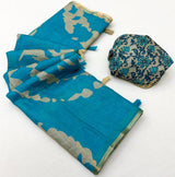 Breathtaking Sky Printed Cotton Silk Saree With Adorning Blouse Piece