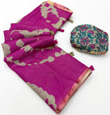 Lassitude Purple Printed Cotton Silk Saree With Radiant Blouse Piece