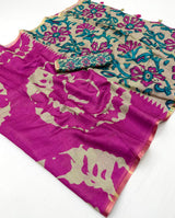 Lassitude Purple Printed Cotton Silk Saree With Radiant Blouse Piece
