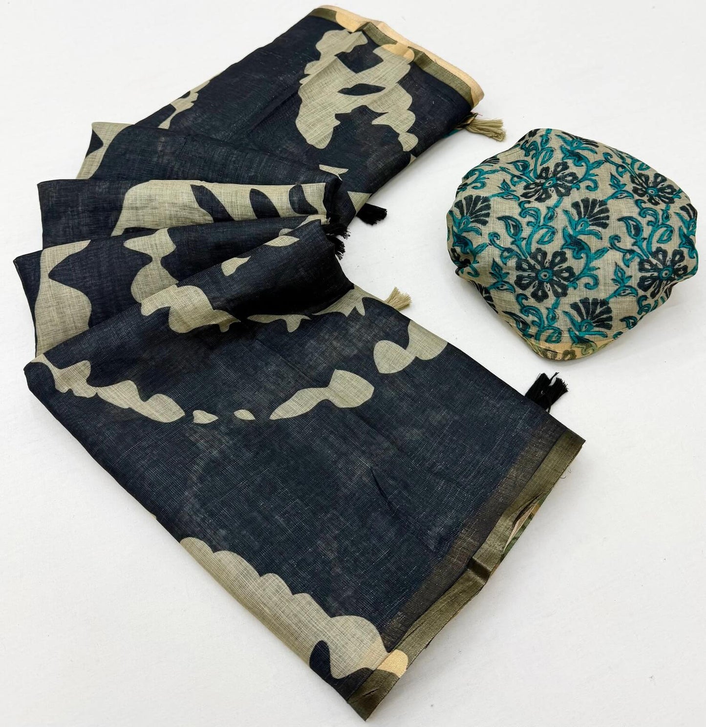 Classic Black Printed Cotton Silk Saree With Arresting Blouse Piece