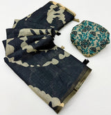 Classic Black Printed Cotton Silk Saree With Arresting Blouse Piece