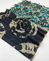 Classic Black Printed Cotton Silk Saree With Arresting Blouse Piece
