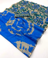 Snappy Royal Blue Printed Cotton Silk Saree With Exceptional Blouse Piece