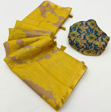 Artistic Yellow Printed Cotton Silk Saree With Gleaming Blouse Piece