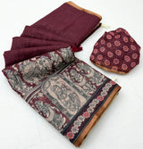 Classy Wine Kalamkari Printed Cotton Silk Saree With Flattering Blouse Piece