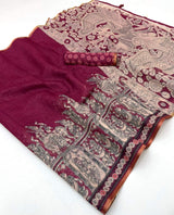 Fantabulous Dark Pink Kalamkari Printed Cotton Silk Saree With Imaginative Blouse Piece